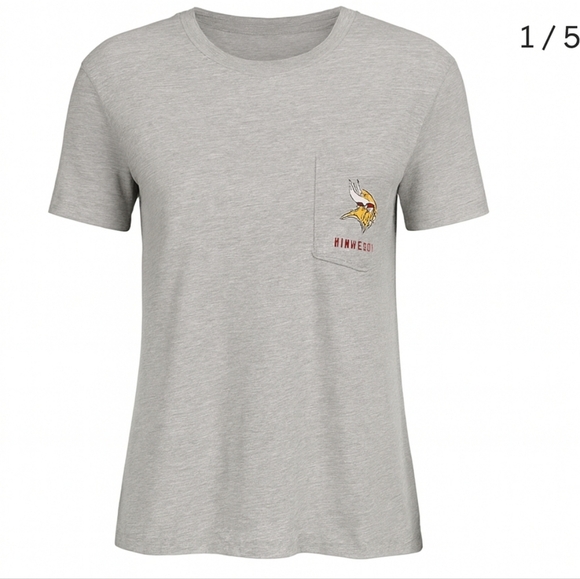 Minnesota Vikings Women’s XL Pocket Tee Heather Gray NFL Graphic Game Day Top - Picture 5 of 6